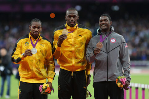 podium 100 mètres usain bolt et blake