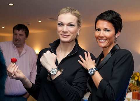 montre Hublot Jean nouveauté avec Maria Höfl-Riesch, ambassadrice Hublot et Tina Zegg