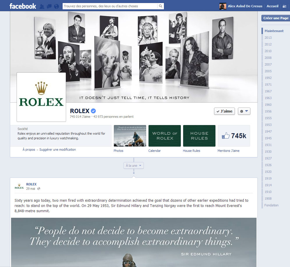 stratégie éditoriale page facebook rolex digital luxe