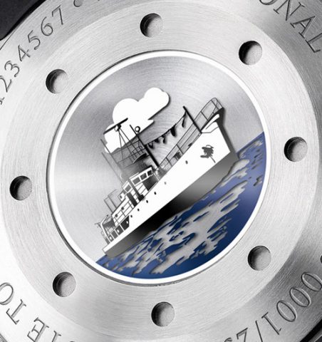 fond du boitier de l'aquatimer cousteau diver chronogrpahe édition spéciale IWC calypso
